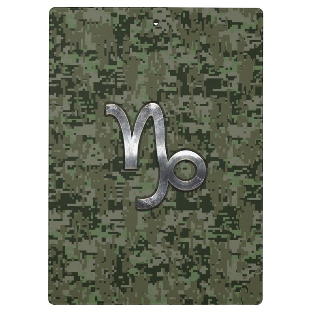 Capricorn Zodiac Sign on Woodland Digital Camo Clipboard (Back)