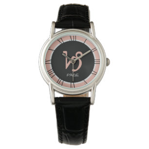 Capricorn Zodiac Sign Rose Pink Grey Custom Name Watch