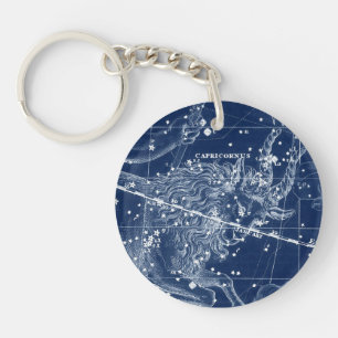 Capricorn Zodiac Sign Vintage Illustration Key Ring