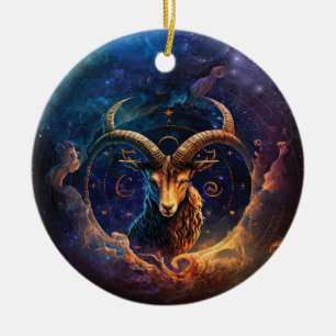Capricorn Zodiac Sign Watercolor Design Ceramic Tree Decoration
