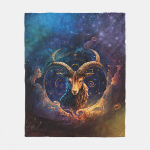 Capricorn Zodiac Sign Watercolor Design Fleece Blanket