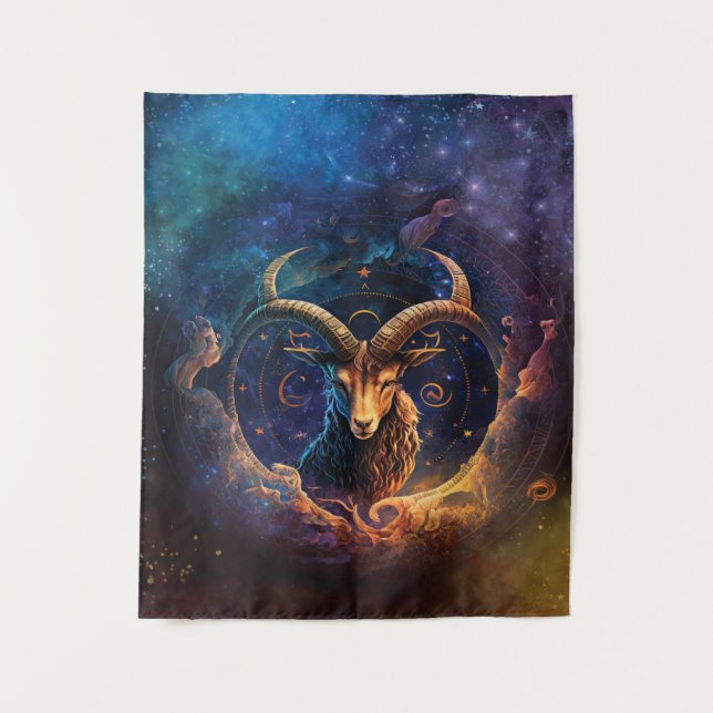 Capricorn Zodiac Sign Watercolor Design Tapestry (Front)