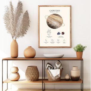 Capricorn Zodiac Sign with Birthstone Poster