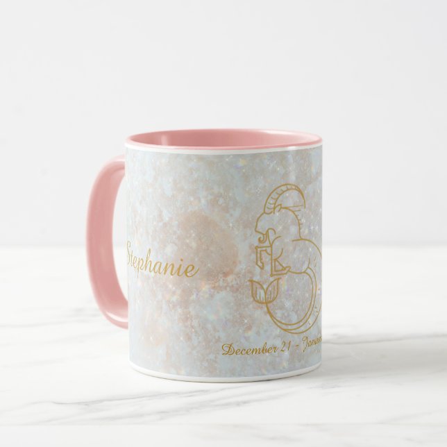 Capricorn Zodiac Star Sign Cosmic Monogram Glitter Mug (Front Left)