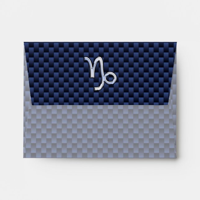 Capricorn Zodiac Symbol Blue Carbon Fibre Style Envelope (Back (Top Flap))
