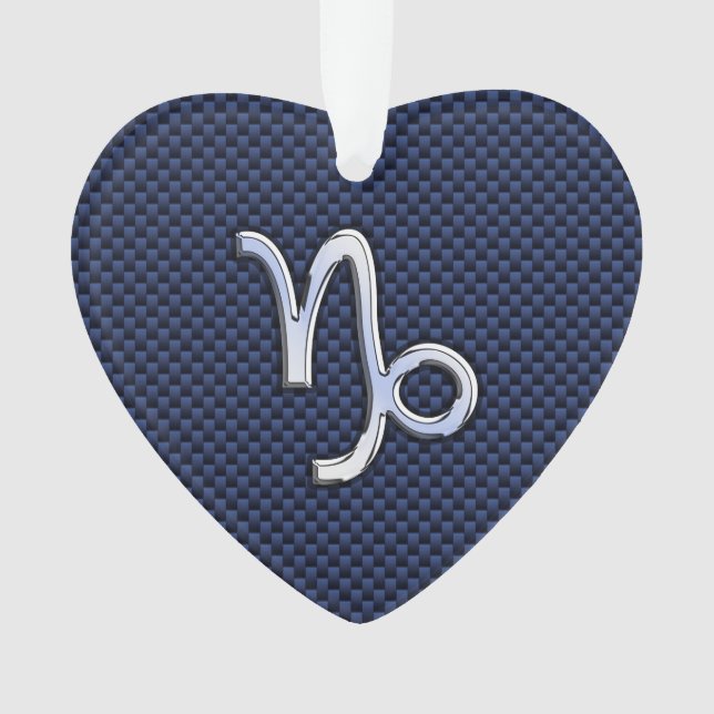 Capricorn Zodiac Symbol Blue Carbon Fibre Style Ornament (Front)