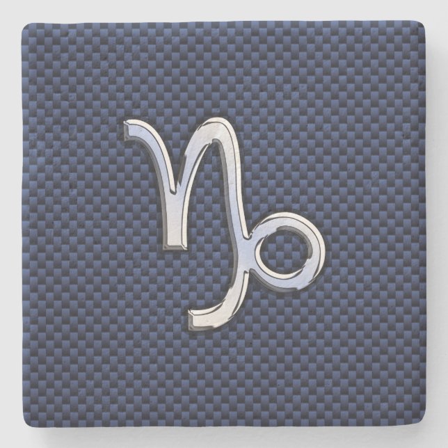 Capricorn Zodiac Symbol Blue Carbon Fibre Style Stone Coaster (Front)