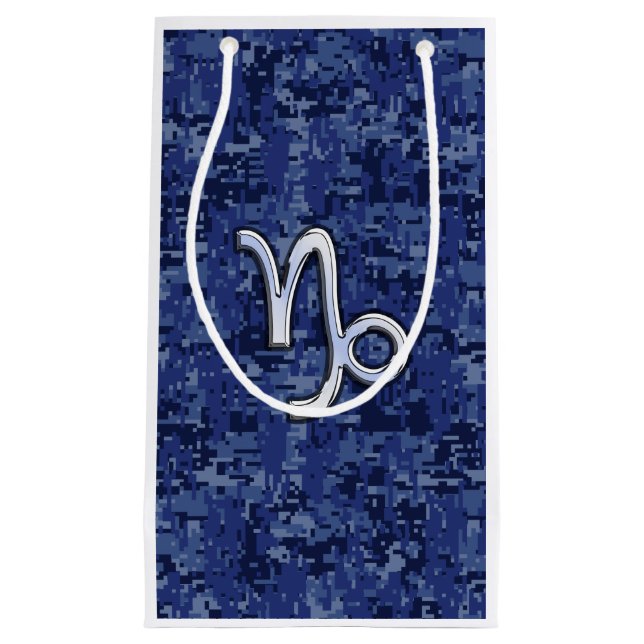 Capricorn Zodiac Symbol Blue Digital Camouflage Small Gift Bag (Front)