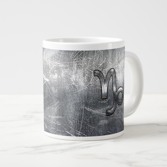 Capricorn Zodiac Symbol Distressed Steel Decor Large Coffee Mug (Front Right)