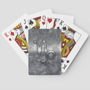 Capricorn Zodiac Symbol Distressed Steel Decor Playing Cards