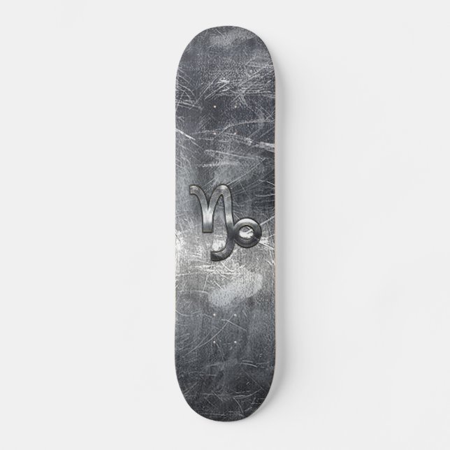 Capricorn Zodiac Symbol Distressed Steel Decor Skateboard (Front)