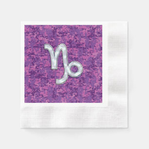 Capricorn Zodiac Symbol Fuchsia Digital Camouflage Napkin