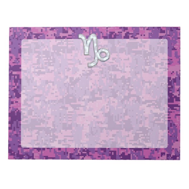 Capricorn Zodiac Symbol Fuchsia Digital Camouflage Notepad (Front)