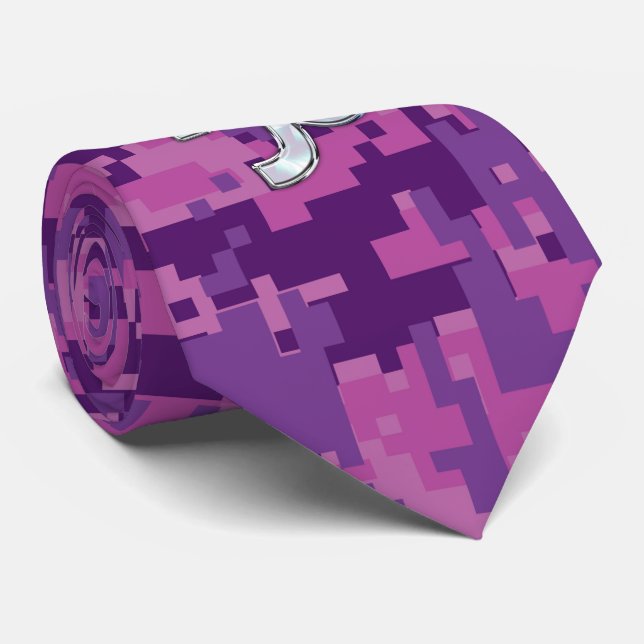 Capricorn Zodiac Symbol Fuchsia Digital Camouflage Tie (Rolled)