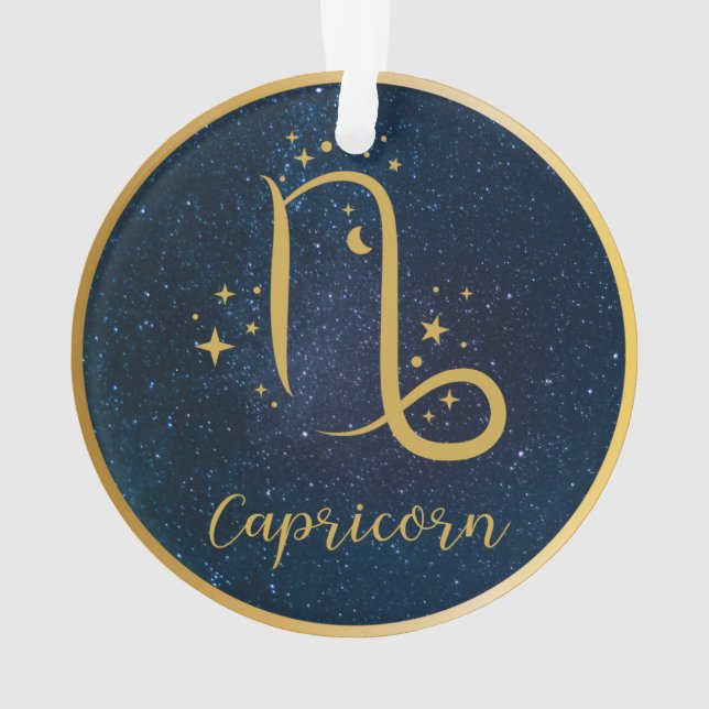 Capricorn zodiac symbol gold blue personalised ornament (Back)