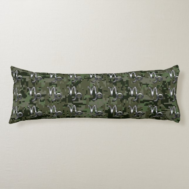 Capricorn Zodiac Symbol Green Digital Camouflage Body Cushion (Front)