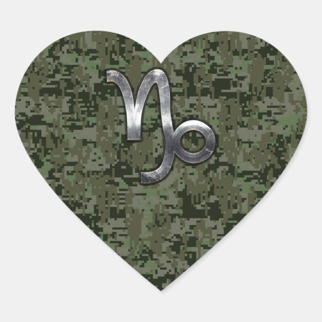 Capricorn Zodiac Symbol Green Digital Camouflage Heart Sticker (Front)