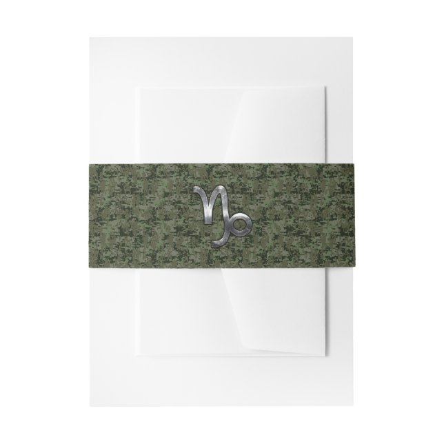 Capricorn Zodiac Symbol Green Digital Camouflage Invitation Belly Band (Front Example)