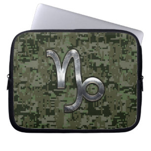 Capricorn Zodiac Symbol Green Digital Camouflage Laptop Sleeve