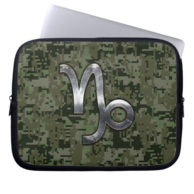 Capricorn Zodiac Symbol Green Digital Camouflage Laptop Sleeve (Front)