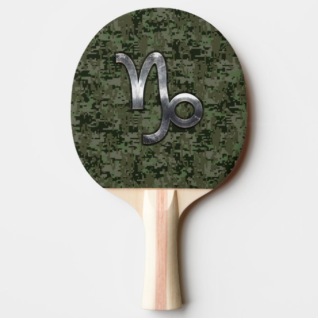 Capricorn Zodiac Symbol Green Digital Camouflage Ping Pong Paddle (Back)