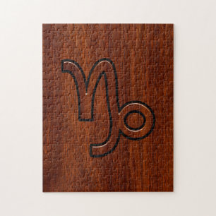 Capricorn Zodiac Symbol in Mahogany Brown Jigsaw Puzzle