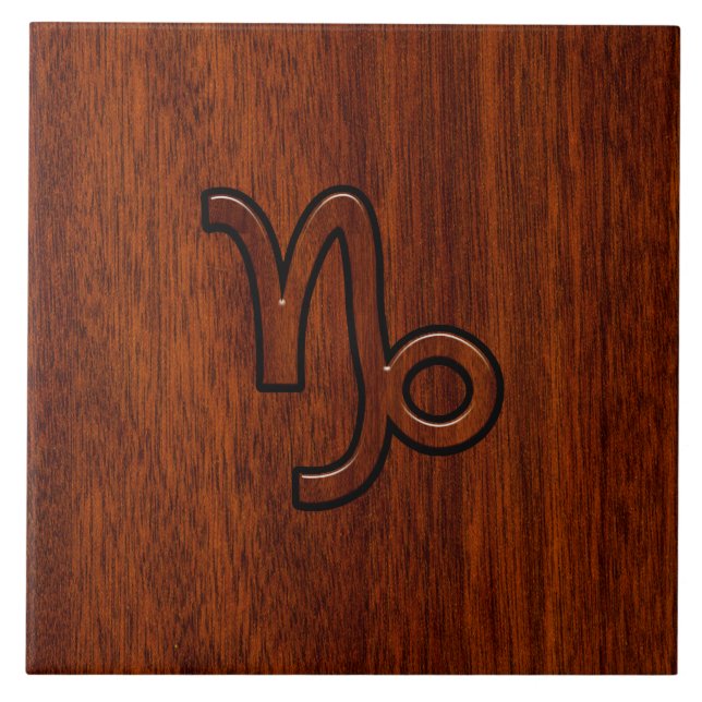 Capricorn Zodiac Symbol in Mahogany Brown Tile (Front)