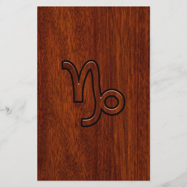 Capricorn Zodiac Symbol in Mahogany Style print Stationery (Front)