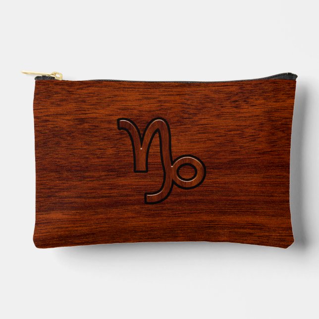 Capricorn Zodiac Symbol in Wood Grain Style Accessory Pouch (Front)