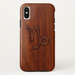 Capricorn Zodiac Symbol in Wood Grain Style iPhone XS Case
