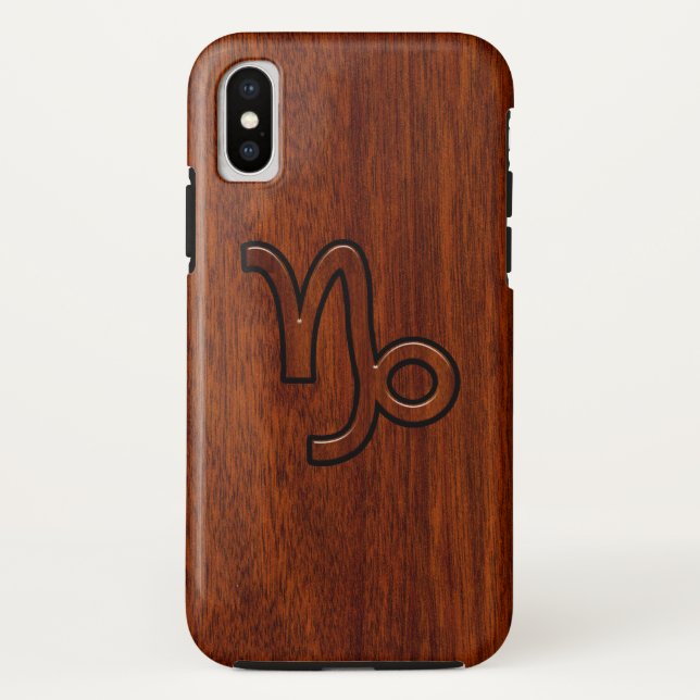 Capricorn Zodiac Symbol in Wood Grain Style Case-Mate iPhone Case (Back)