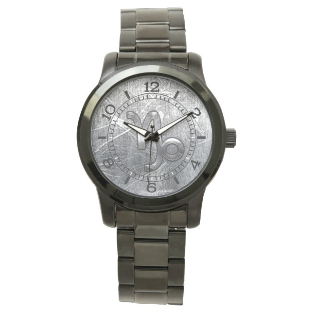 Capricorn Zodiac Symbol Industrial Style Dial Watch (Front)