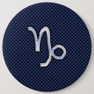 Capricorn Zodiac Symbol Navy Blue Carbon Fibre 6 Cm Round Badge