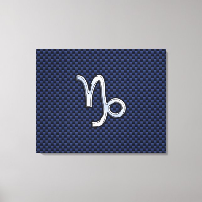 Capricorn Zodiac Symbol Navy Blue Carbon Fibre Canvas Print (Front)