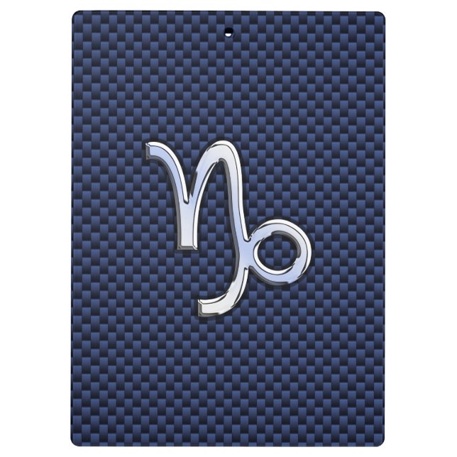 Capricorn Zodiac Symbol Navy Blue Carbon Fibre Clipboard (Back)