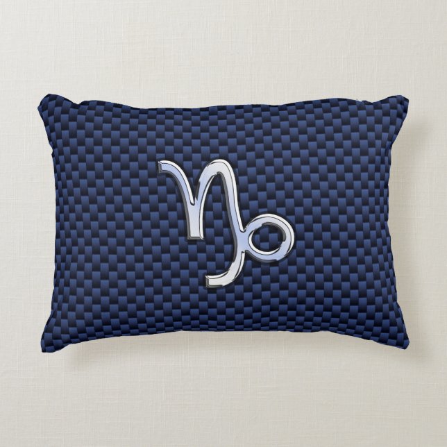 Capricorn Zodiac Symbol Navy Blue Carbon Fibre Decorative Cushion (Front)
