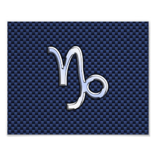 Capricorn Zodiac Symbol Navy Blue Carbon Fibre Photo Print