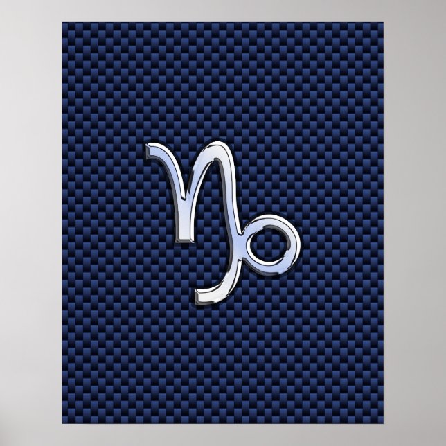 Capricorn Zodiac Symbol Navy Blue Carbon Fibre Poster (Front)