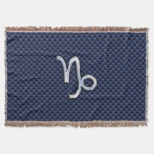 Capricorn Zodiac Symbol Navy Blue Carbon Fibre Throw Blanket