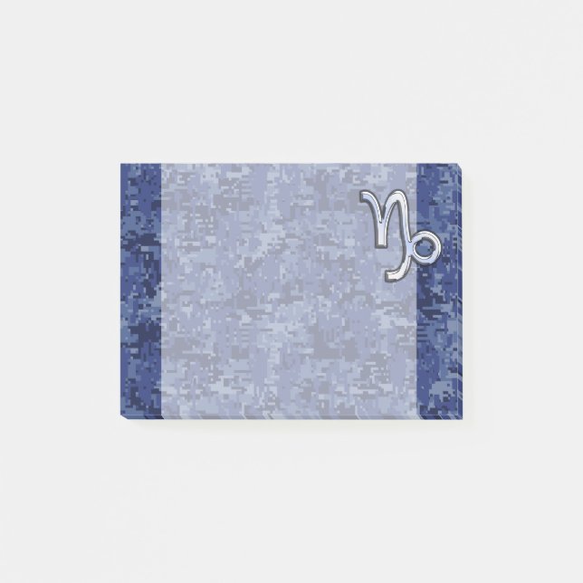 Capricorn Zodiac Symbol on Blue Digital Camo Post-it Notes (Front)