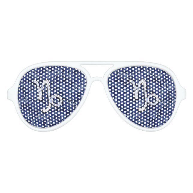 Capricorn Zodiac Symbol on navy blue digital camo Aviator Sunglasses (Front)