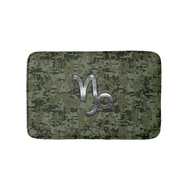 Capricorn Zodiac Symbol Woodland Camouflage Bath Mat (Front)