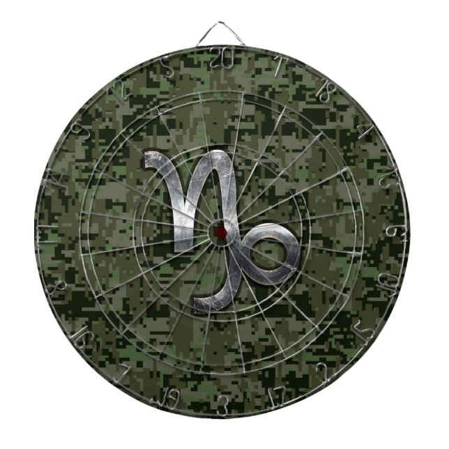 Capricorn Zodiac Symbol Woodland Camouflage Dartboard (Front)