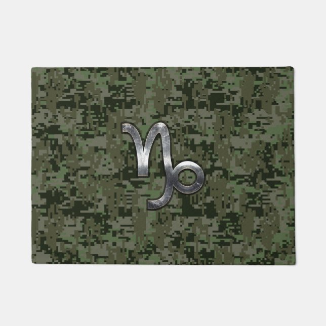 Capricorn Zodiac Symbol Woodland Camouflage Doormat (Front)