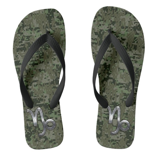 Capricorn Zodiac Symbol Woodland Camouflage Flip Flops (Footbed)