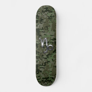 Capricorn Zodiac Symbol Woodland Camouflage Skateboard