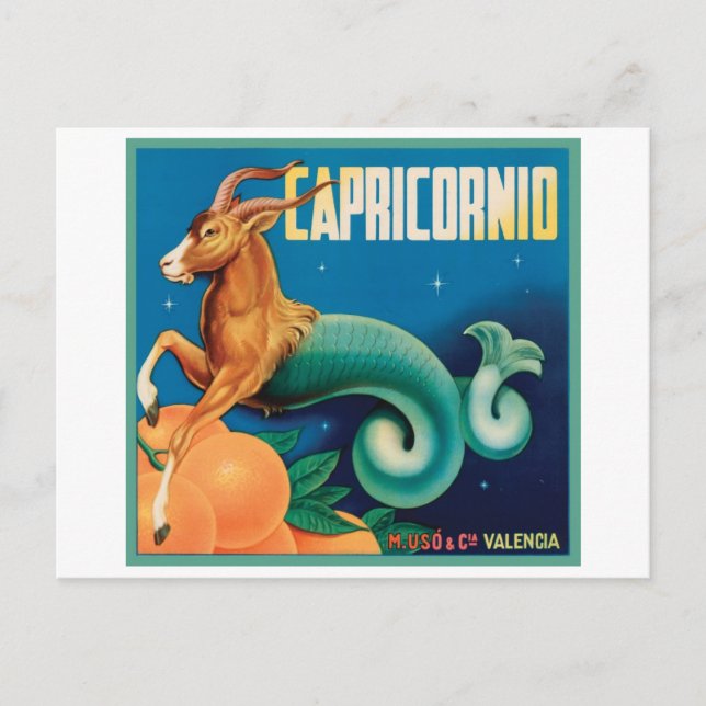 Capricornio Vintage Crate Label Postcard (Front)