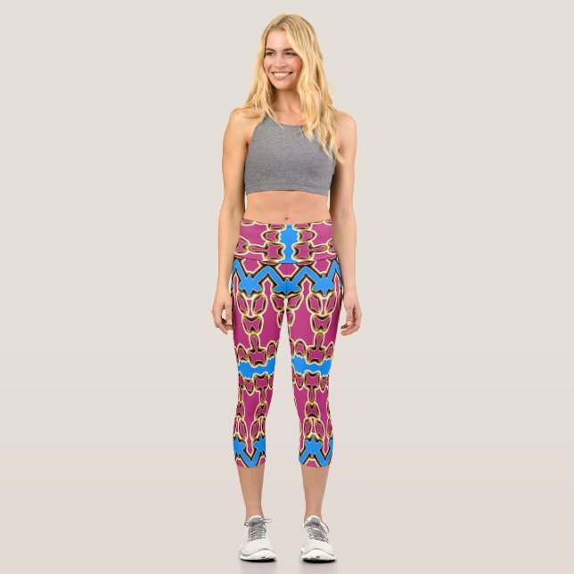 Capris, A multicolor trendy fabric pattern design Capri Leggings (Front)