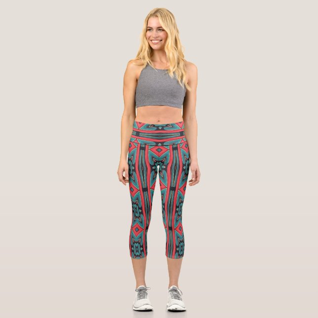 Capris, A multicolor trendy fabric pattern design Capri Leggings (Front)