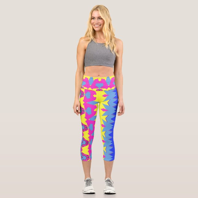 Capris, A multicolor trendy fabric pattern design Capri Leggings (Front)